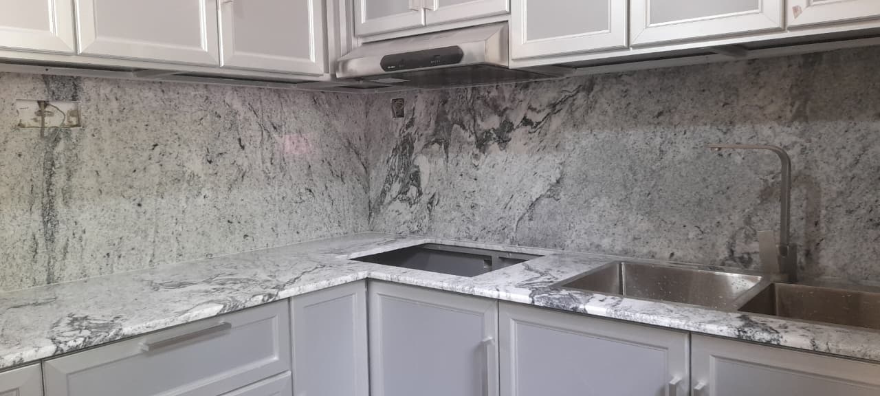 White Granite Kitchen Island